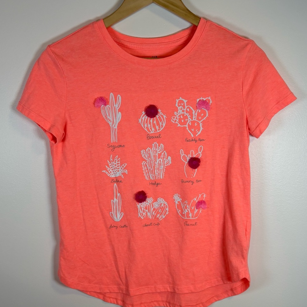 Gap Kids Coral Orange Pink Cactus Graphic T-Shirt Youth Large Cute Flower Design